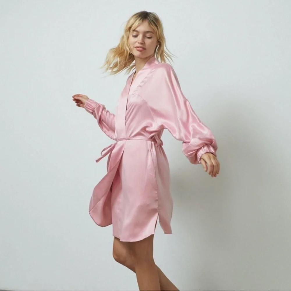Lunya Washable Silk Robe Serene Pink Size Medium
